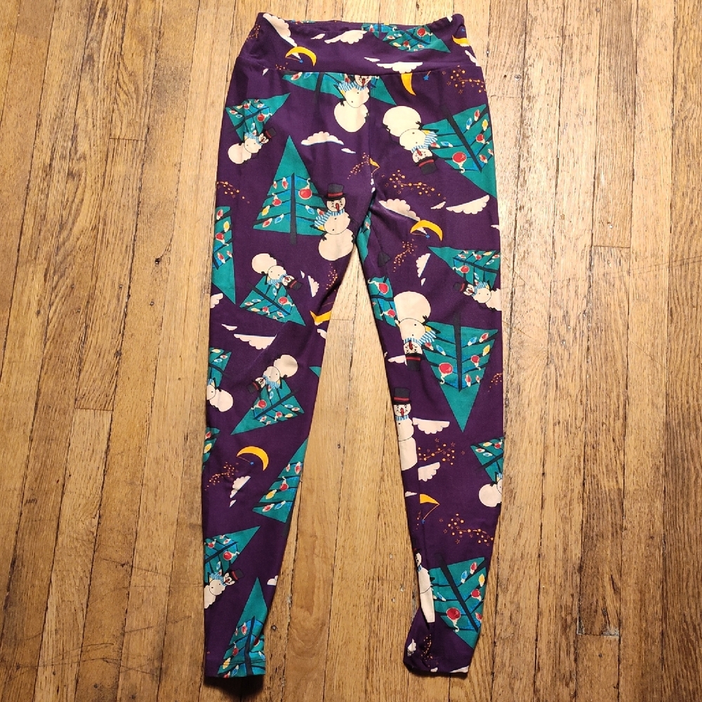 Lularoe Leggings One Size Purple With Snowmen Women's